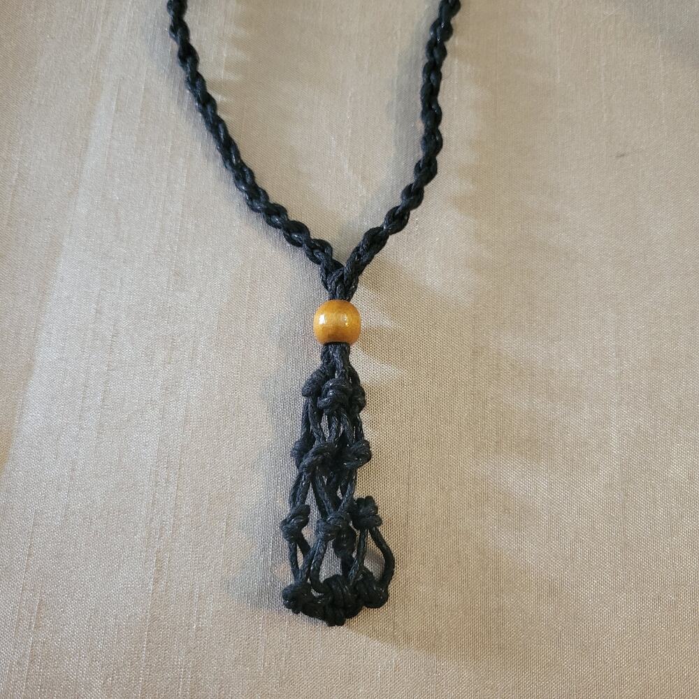 Black woven adjustable crystal macrame cage necklace